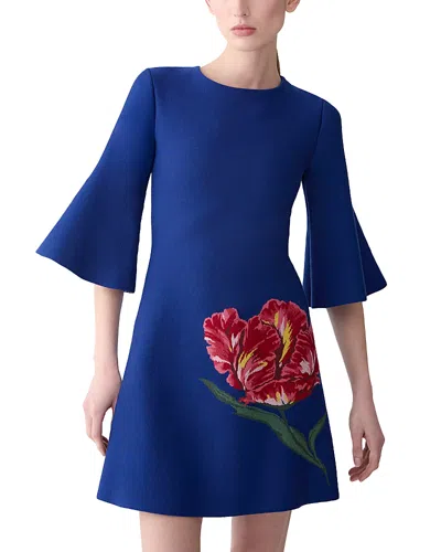 Carolina Herrera Flare Sleeve Shift Dress In Blue