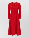 Carolina Herrera Gathered Neck Belted Long-sleeve Midi Dress In Red