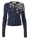 Carolina Herrera Floral Embroidered Crewneck Cardigan In Blue