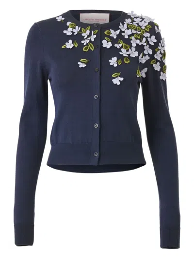 CAROLINA HERRERA FLORAL-APPLIQUÉ CARDIGAN
