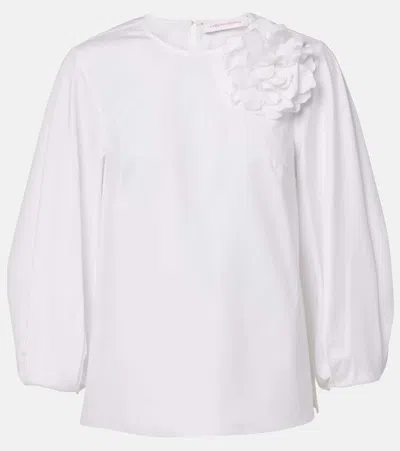 Carolina Herrera Floral-appliqué Cotton-blend Blouse In White
