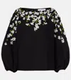 Carolina Herrera Boat-neck Floral Embroidered Balloon-sleeve Top In Black