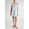 Carolina Herrera Floral Applique Short-sleeve Mini Dress In Blue