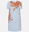 Carolina Herrera Floral Applique Short-sleeve Mini Dress In Blue