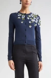 Carolina Herrera Floral Embroidered Crewneck Cardigan