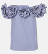 Carolina Herrera Ruffled Off-the-shoulder Striped Cotton-poplin Top In Blue