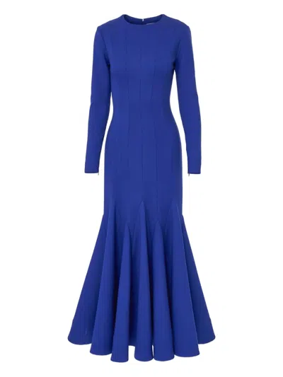 Carolina Herrera Floral-appliqué Wool Dress In Blue