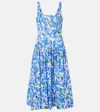 Carolina Herrera Floral Stretch-cotton Midi Dress In Blue