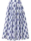 Carolina Herrera Floral Block-print Midi Skirt In White