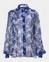 Carolina Herrera Floral Button Down Chiffon Blouse