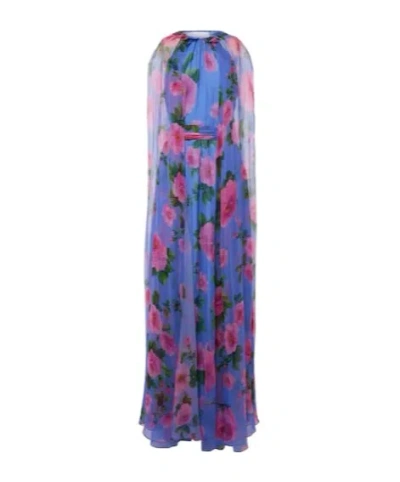 Carolina Herrera Floral Caped Halterneck Silk Gown In Multi