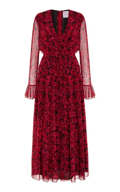 Carolina Herrera Floral Chiffon Midi Dress In Red