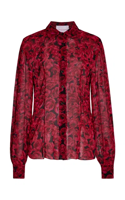 Carolina Herrera Floral Chiffon Shirt In Red