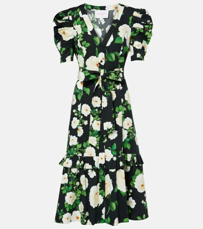 Carolina Herrera Floral Cotton-blend Midi Dress In Black