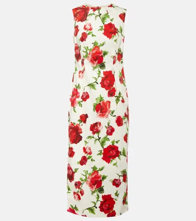 Carolina Herrera Floral-printed Stretch-cotton Midi Dress In Pearl Multi
