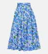 Carolina Herrera Floral Cotton-blend Midi Skirt In Blue
