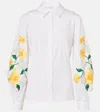 Carolina Herrera Floral Cotton-blend Poplin Shirt In White