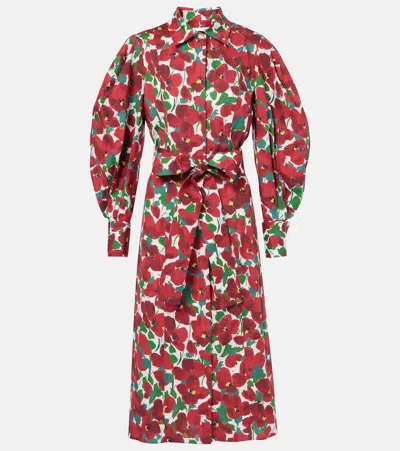 Carolina Herrera Floral Cotton-blend Shirt Dress In Red