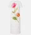 Carolina Herrera Poppy Print Short Sleeve Stretch Crepe Sheath Dress In White