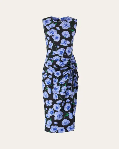 Carolina Herrera Floral Drawstring Midi Dress In Blk Mult