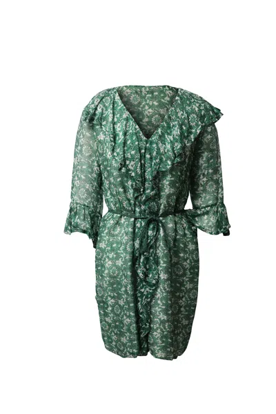 Carolina Herrera Floral Dress With Ruffles In Green Silk In Multi