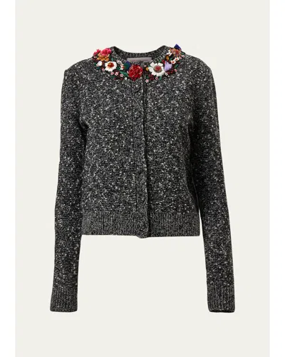 Carolina Herrera Floral Embellished Cardigan In Black/white
