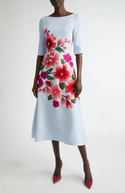 CAROLINA HERRERA CAROLINA HERRERA FLORAL EMBROIDERED A-LINE DRESS