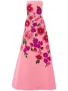 Carolina Herrera Sequined Floral Embroidered Strapless Gown In Pink