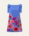 Carolina Herrera Floral-embroidered Bow-detail Mini Dress In Delphinium Mult