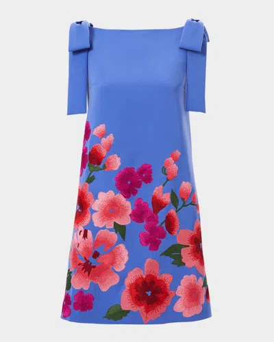 CAROLINA HERRERA FLORAL-EMBROIDERED BOW SLEEVELESS MINI SHIFT DRESS