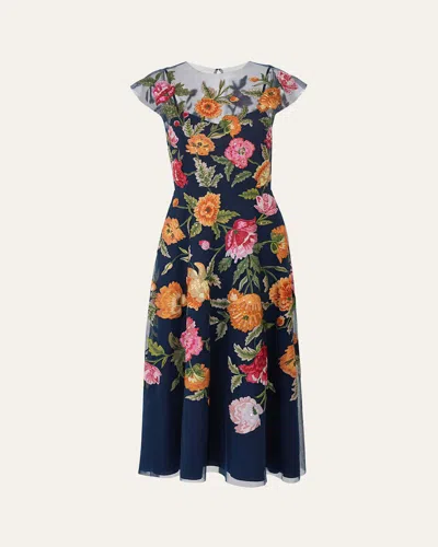 Carolina Herrera Floral Embroidered Cap-sleeve Illusion Midi Dress In Multi