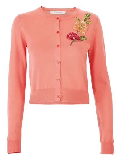 Carolina Herrera Floral-embroidered Cardigan In Pink