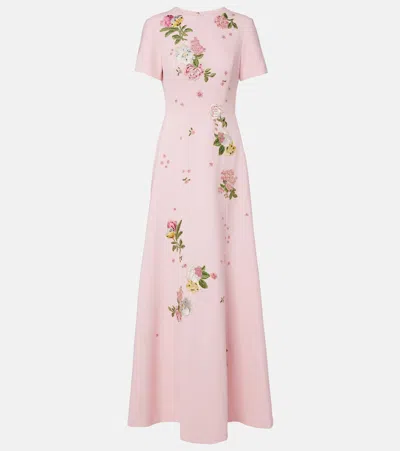 Carolina Herrera Floral-embroidered Crepe Gown In Pink