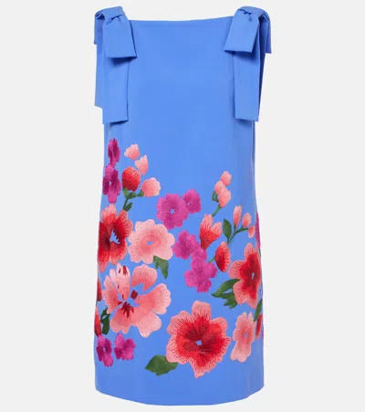 Carolina Herrera Floral Embroidered Crêpe Minidress In Blue