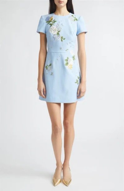 Carolina Herrera Embroidered Short-sleeve Bow Cutout Mini Dress In Multi