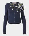 Carolina Herrera Floral Embroidered Crewneck Cardigan