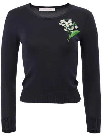 CAROLINA HERRERA FLORAL-EMBROIDERED FINE-KNIT JUMPER