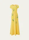 CAROLINA HERRERA FLORAL EMBROIDERED GOWN WITH BACK BOWS
