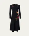 Carolina Herrera Chrysanthemum Embroidered Long Sleeve Jersey Midi Dress In Multi