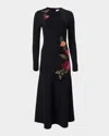 Carolina Herrera Chrysanthemum Embroidered Long Sleeve Jersey Midi Dress In Multi