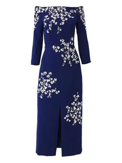 Carolina Herrera Floral-embroidered Midi Dress In Black