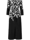 Carolina Herrera Floral-embroidered Midi Dress In Black