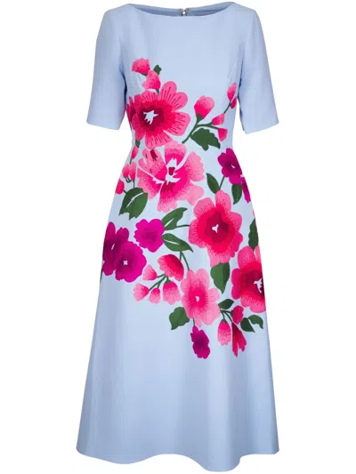Carolina Herrera Midikleid Mit Blumenstickerei In Blau
