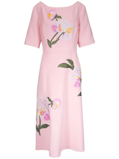 Carolina Herrera Floral-embroidered Midi Dress In Pink