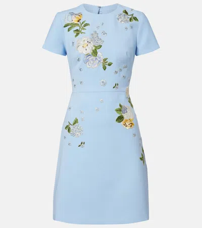 Carolina Herrera Floral Embroidered Minidress In Blue