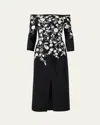 Carolina Herrera Floral-embroidered Midi Dress In Blk/wht