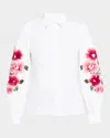 Carolina Herrera Puff-sleeve Cotton-blend Button-down Shirt In White Multi
