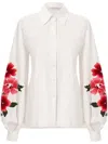 Carolina Herrera Floral Embroidered Stretch Cotton Button-up Shirt In White