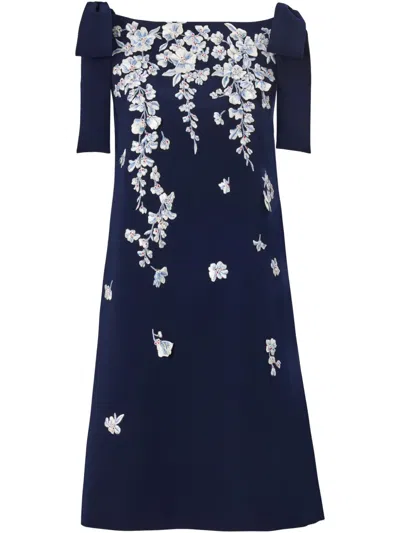 Carolina Herrera Kleid Mit Blumenstickerei In Blau