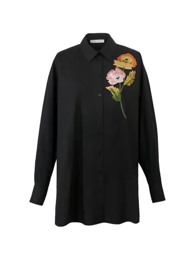 Carolina Herrera Floral Embroidered Shirt In Black